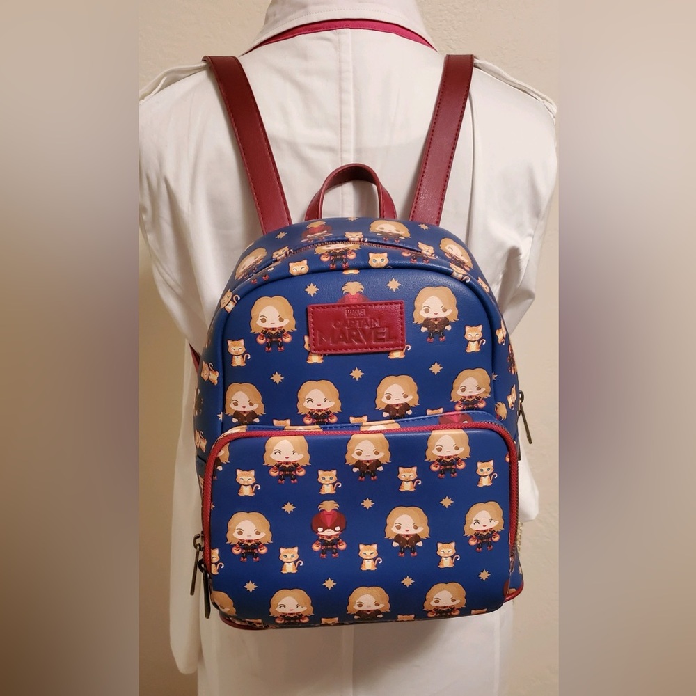 Loungefly Avengers Captain Marvel Goose Blue and Red Mini Backpack